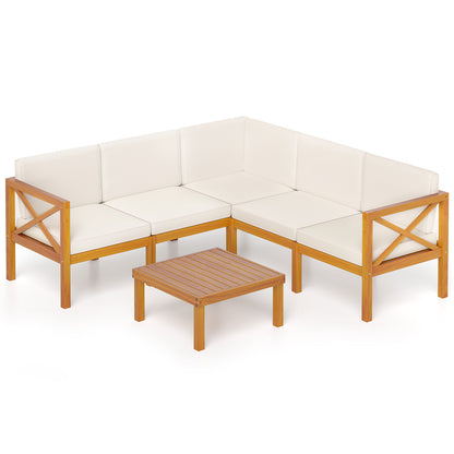 Outdoor 6 Pieces Acacia Wood Patio Sectional Furniture Set, Off White Outdoor Sectionals at Gallery Canada