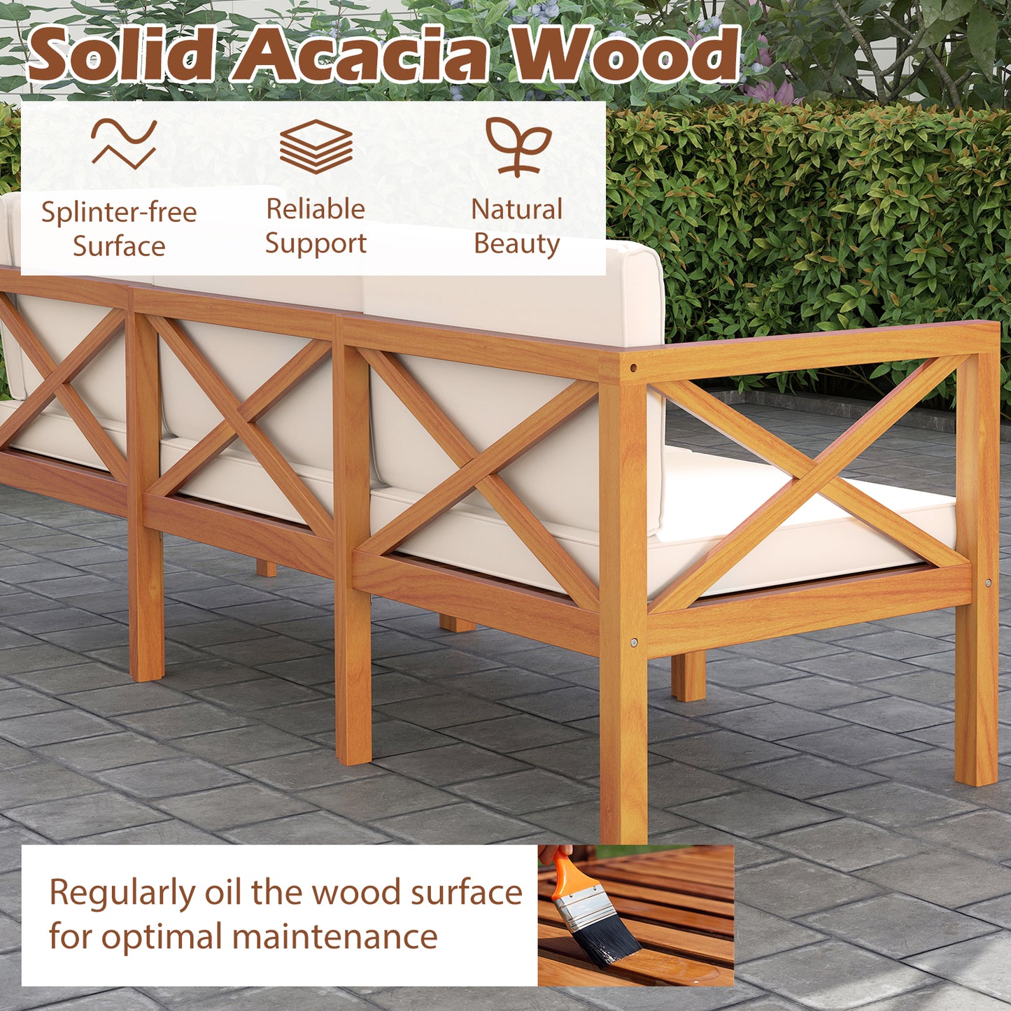 Outdoor 6 Pieces Acacia Wood Patio Sectional Furniture Set, Off White Outdoor Sectionals at Gallery Canada