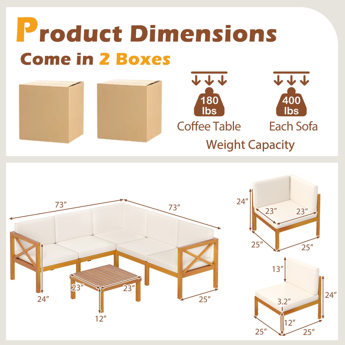 Outdoor 6 Pieces Acacia Wood Patio Sectional Furniture Set, Off White Outdoor Sectionals at Gallery Canada
