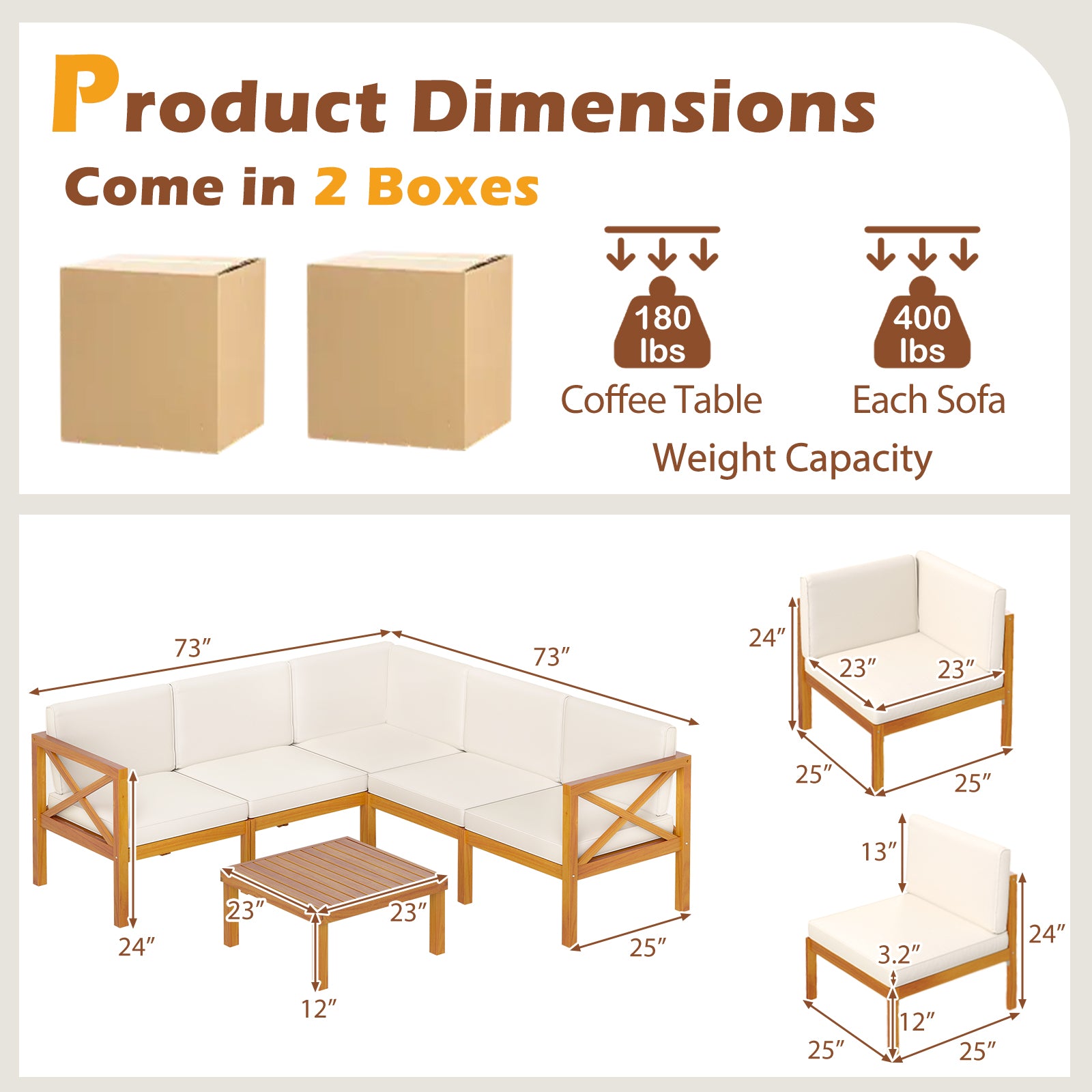 Outdoor 6 Pieces Acacia Wood Patio Sectional Furniture Set, Off White Outdoor Sectionals at Gallery Canada