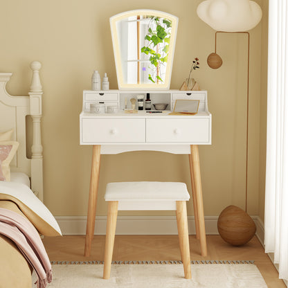 Vanity Desk Set with 3-Color Adjustable LED Lighted Mirror and Drawers, White Makeup Vanities at Gallery Canada