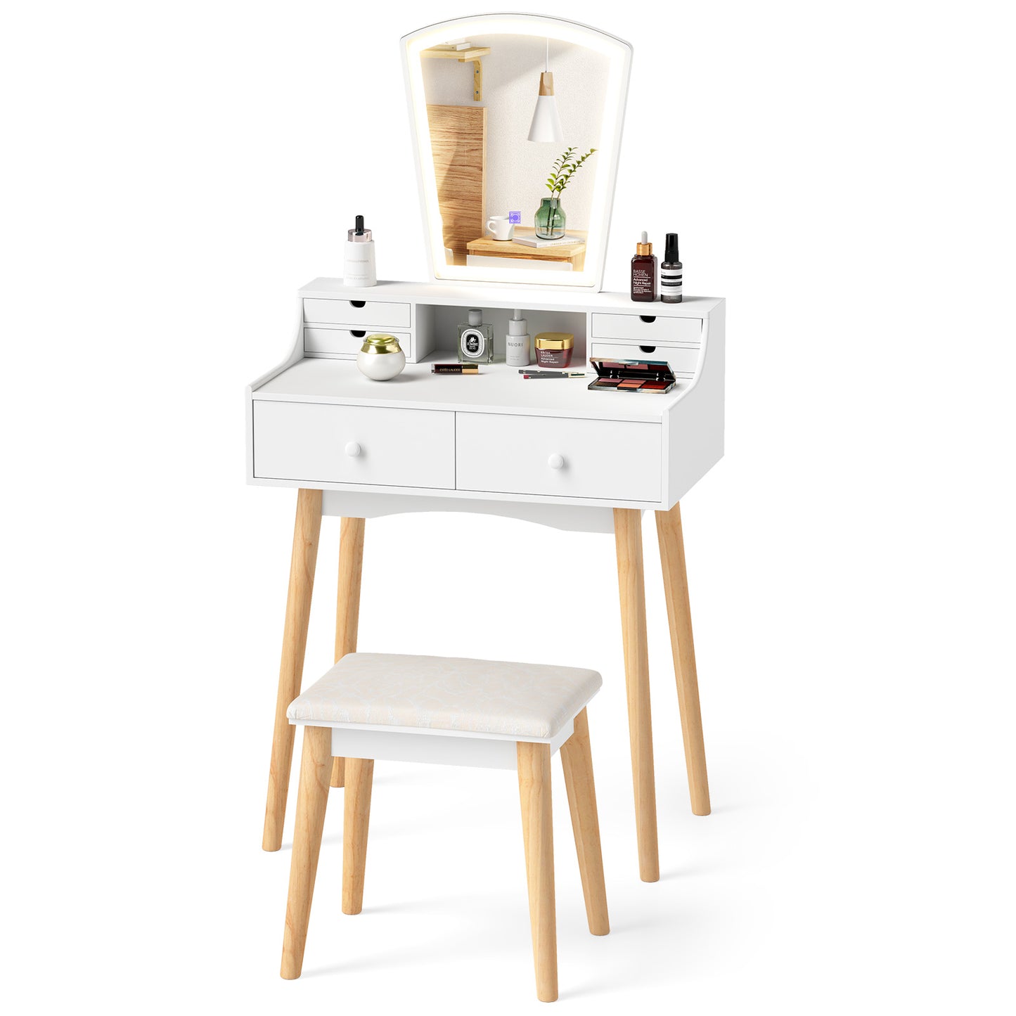 Vanity Desk Set With LED Mirror, Drawers, White Makeup Vanities at Gallery Canada