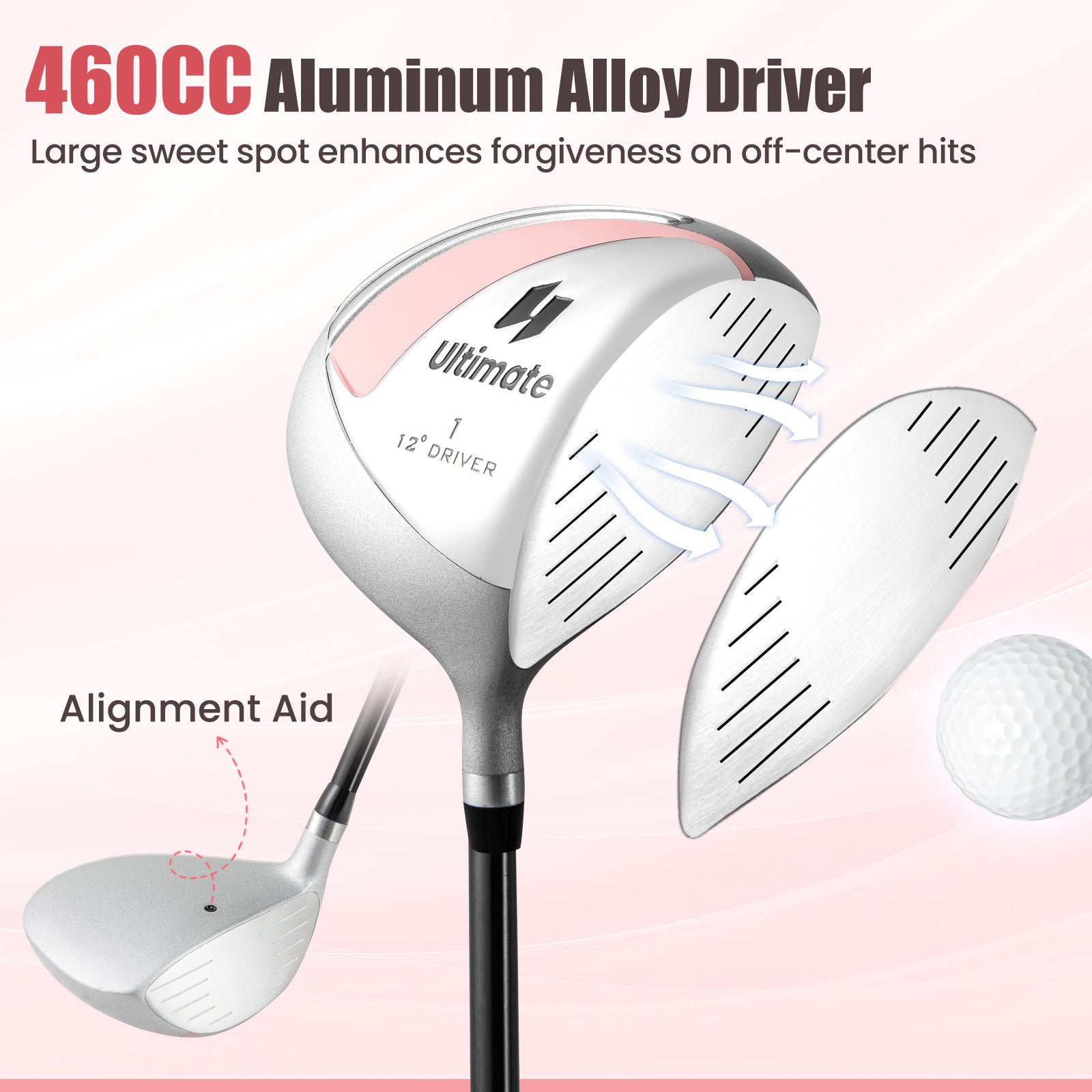 10 Pieces Womens Complete Golf Club Set with Alloy Driver, Pink Golf at Gallery Canada