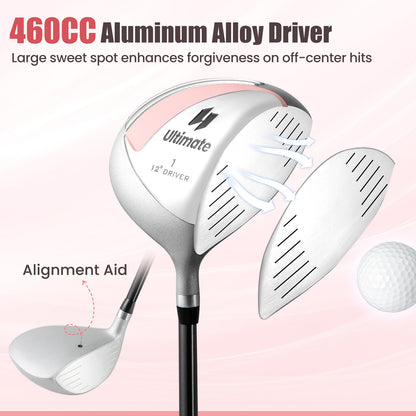 10 Pieces Womens Complete Golf Club Set with Alloy Driver, Pink Golf at Gallery Canada