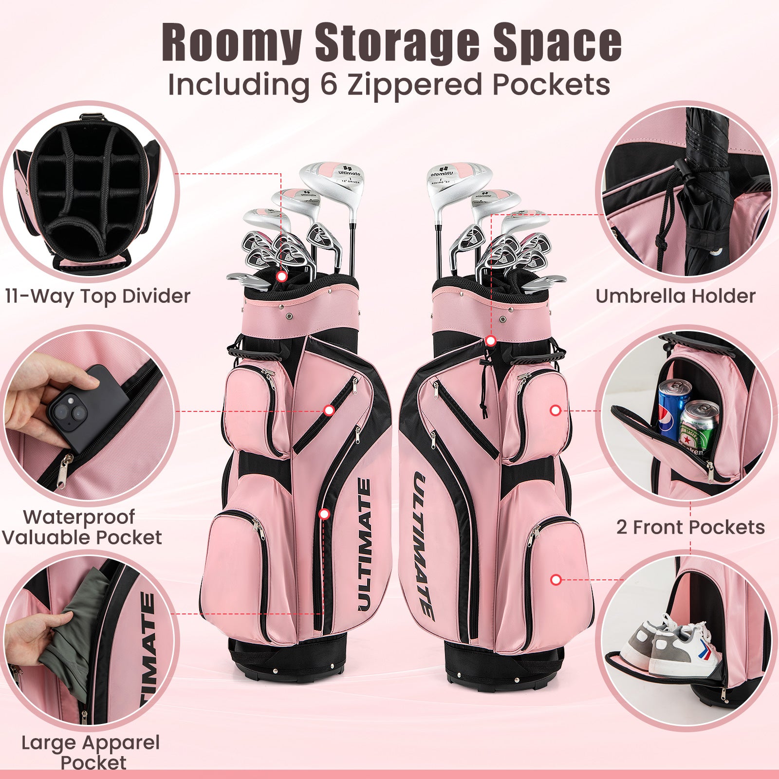 10 Pieces Womens Complete Golf Club Set with Alloy Driver, Pink Golf at Gallery Canada