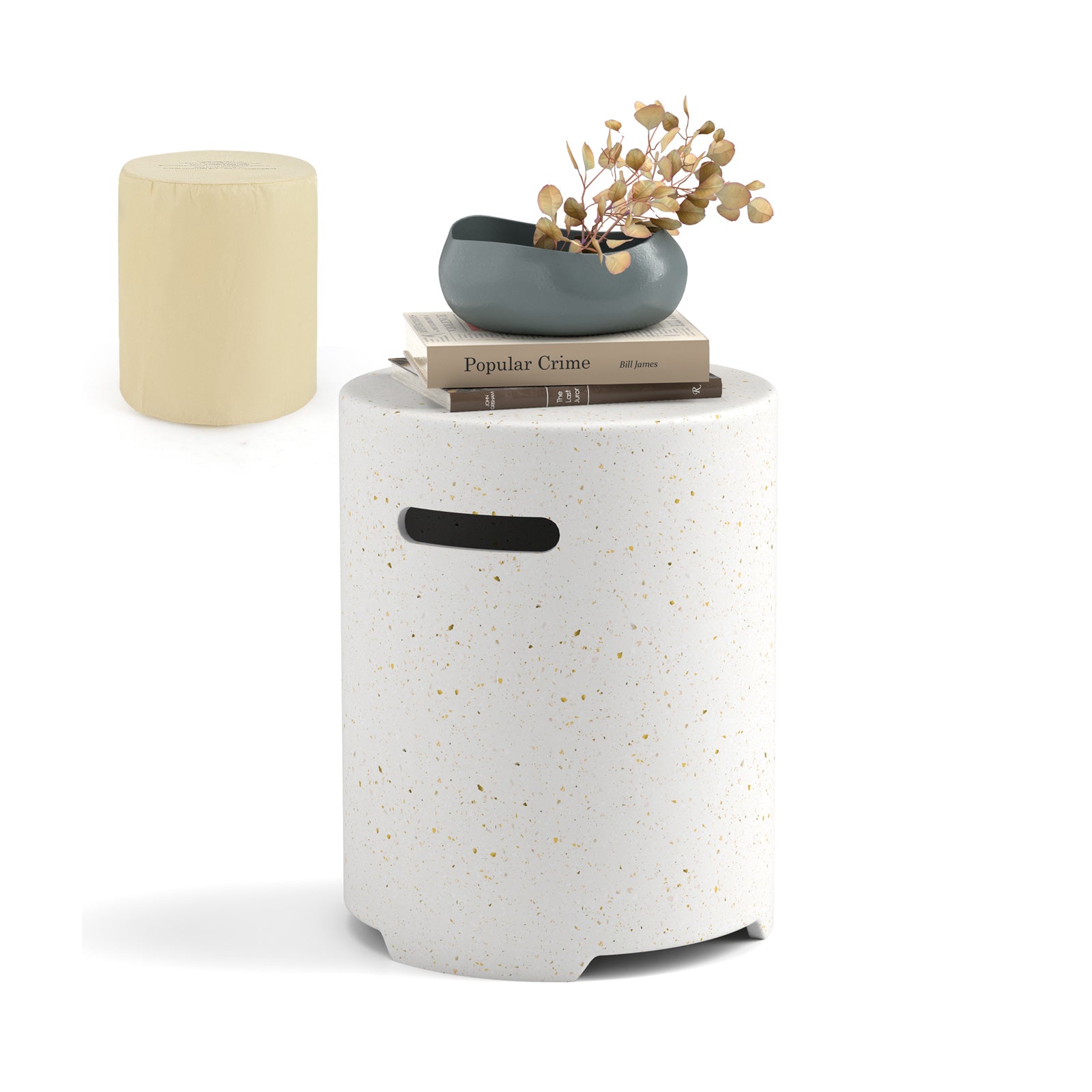 Propane Tank Cover Table with Side Handles and Protective Cover, White Fire Pit Tables White at Gallery Canada