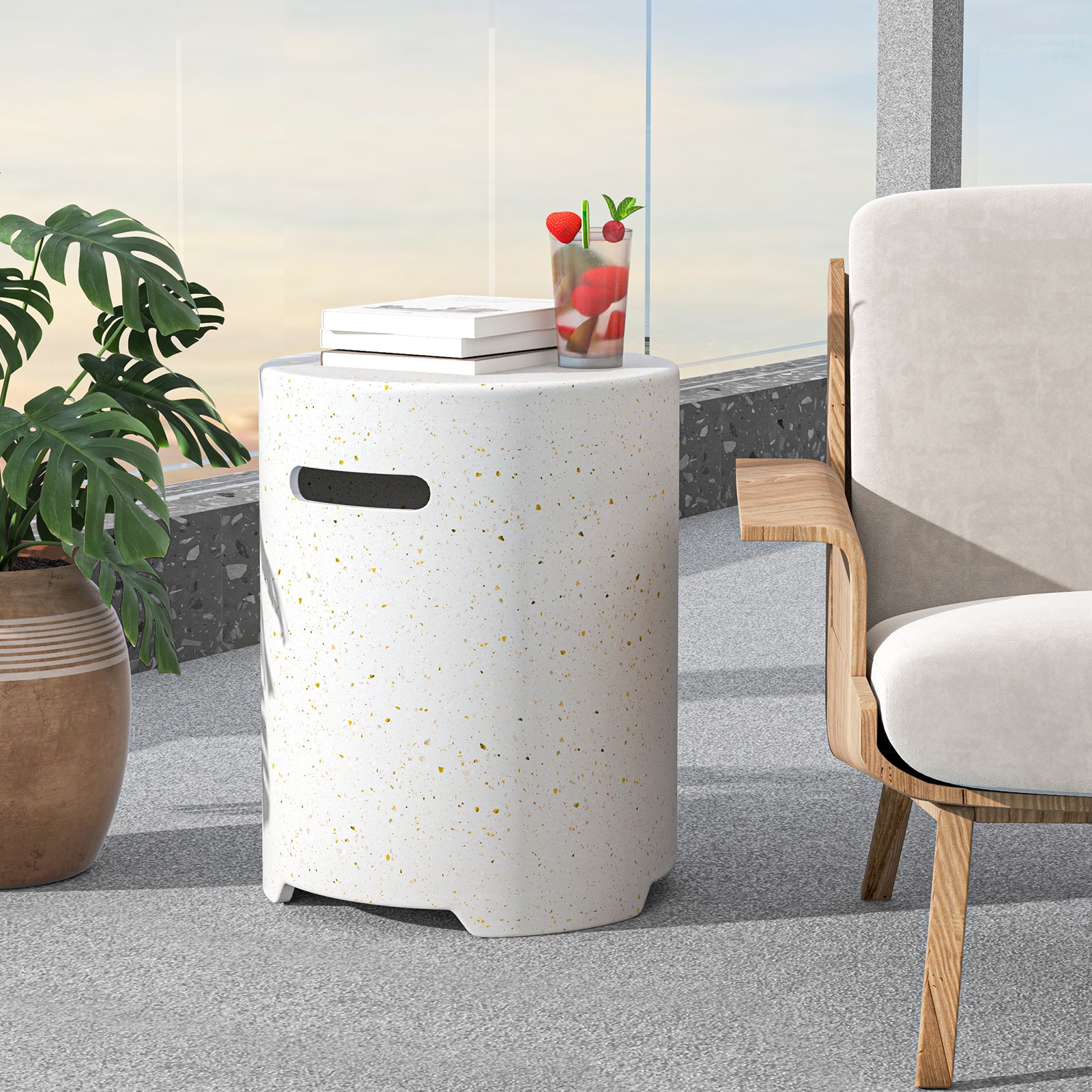 Propane Tank Cover Table with Side Handles and Protective Cover, White Fire Pit Tables at Gallery Canada