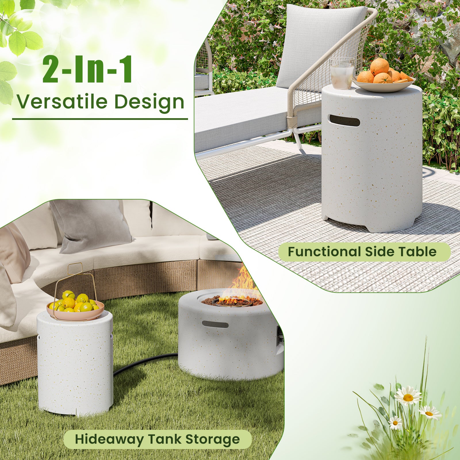Propane Tank Cover Table with Side Handles and Protective Cover, White Fire Pit Tables at Gallery Canada