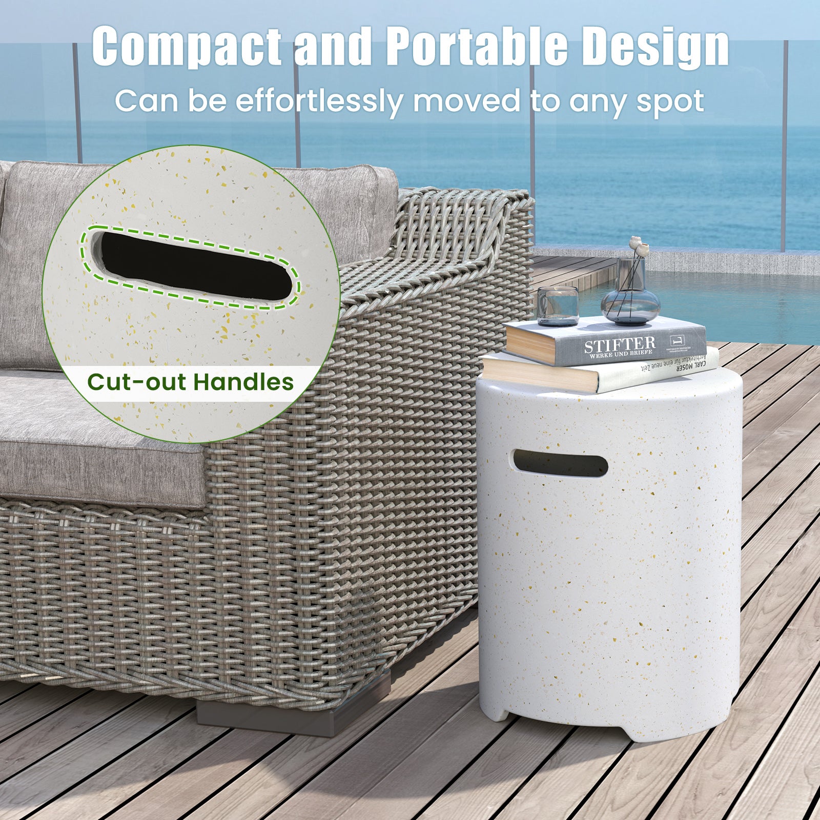 Propane Tank Cover Table with Side Handles and Protective Cover, White Fire Pit Tables at Gallery Canada