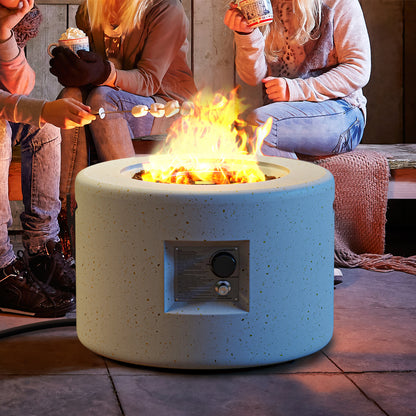 Round Terrazzo Propane Gas Fire Pit Protective PVC Cover Lava Rocks Included, White Fire Pit Tables at Gallery Canada