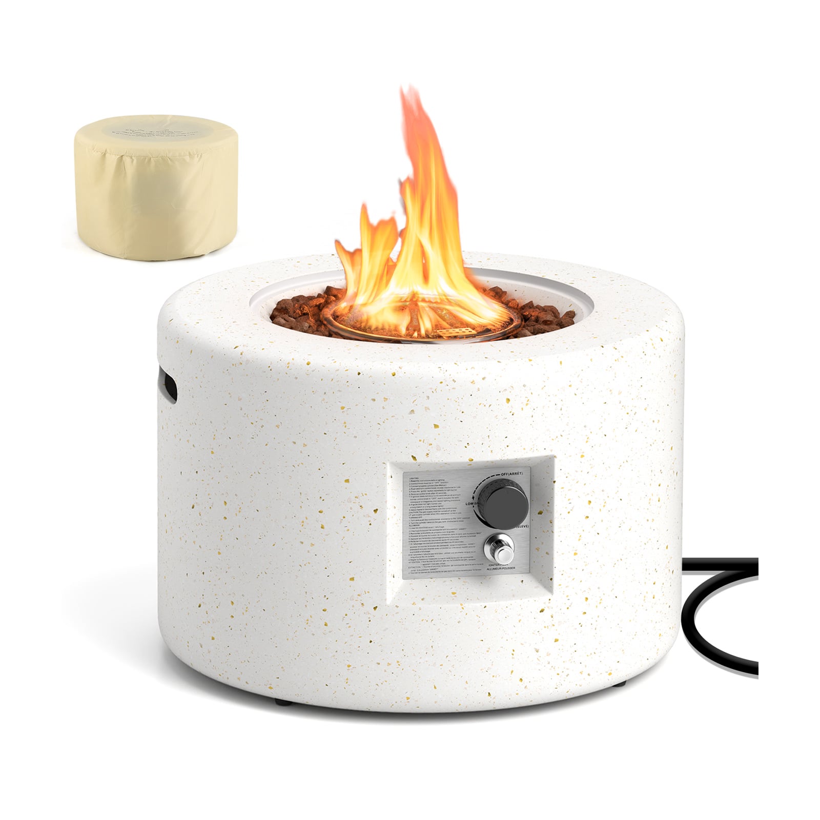 Round Terrazzo Propane Fire Pit Cover, Lava Rocks Included, White Fire Pit Tables White at Gallery Canada
