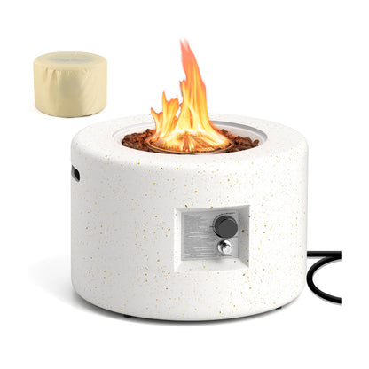 Round Terrazzo Propane Fire Pit Cover, Lava Rocks Included, White Fire Pit Tables White at Gallery Canada