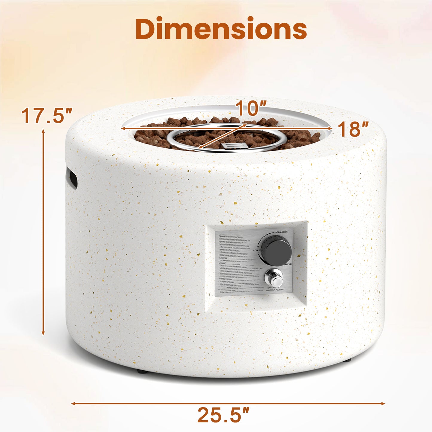 Round Terrazzo Propane Gas Fire Pit Protective PVC Cover Lava Rocks Included, White Fire Pit Tables at Gallery Canada