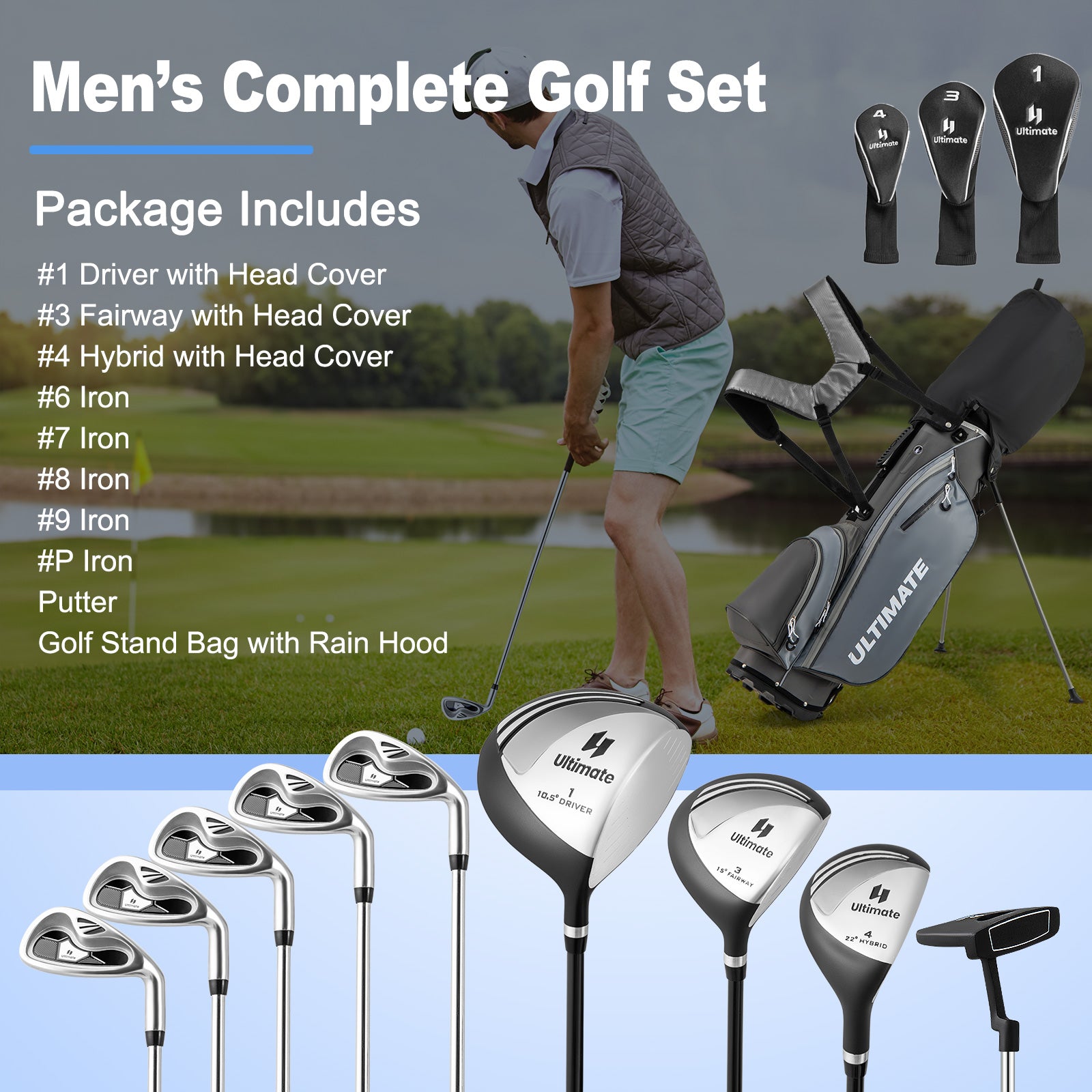 Men's Golf Club Set, 10 Pieces, Gray Golf at Gallery Canada