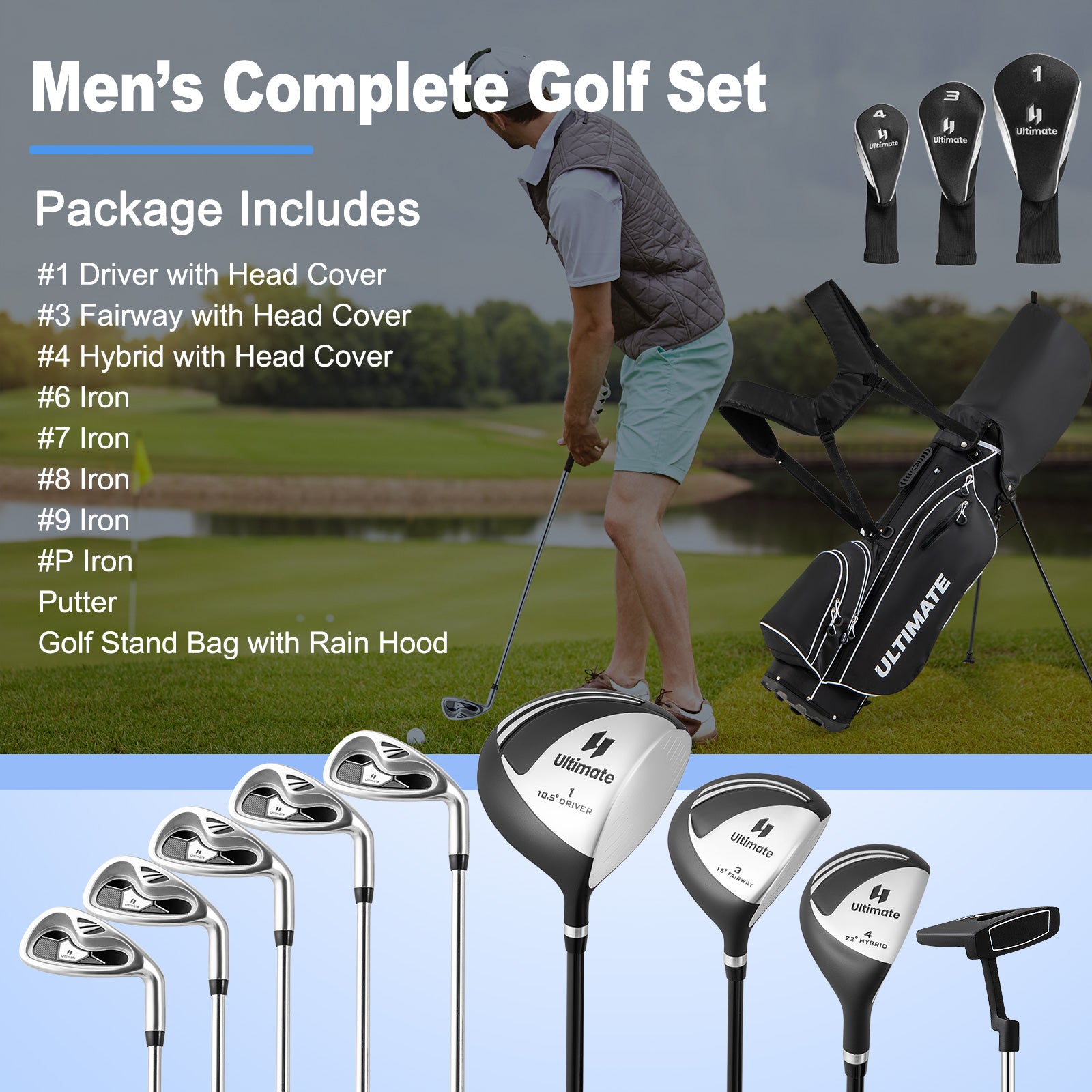 Men's Golf Club Package Set, 10 Pieces, Black Golf at Gallery Canada