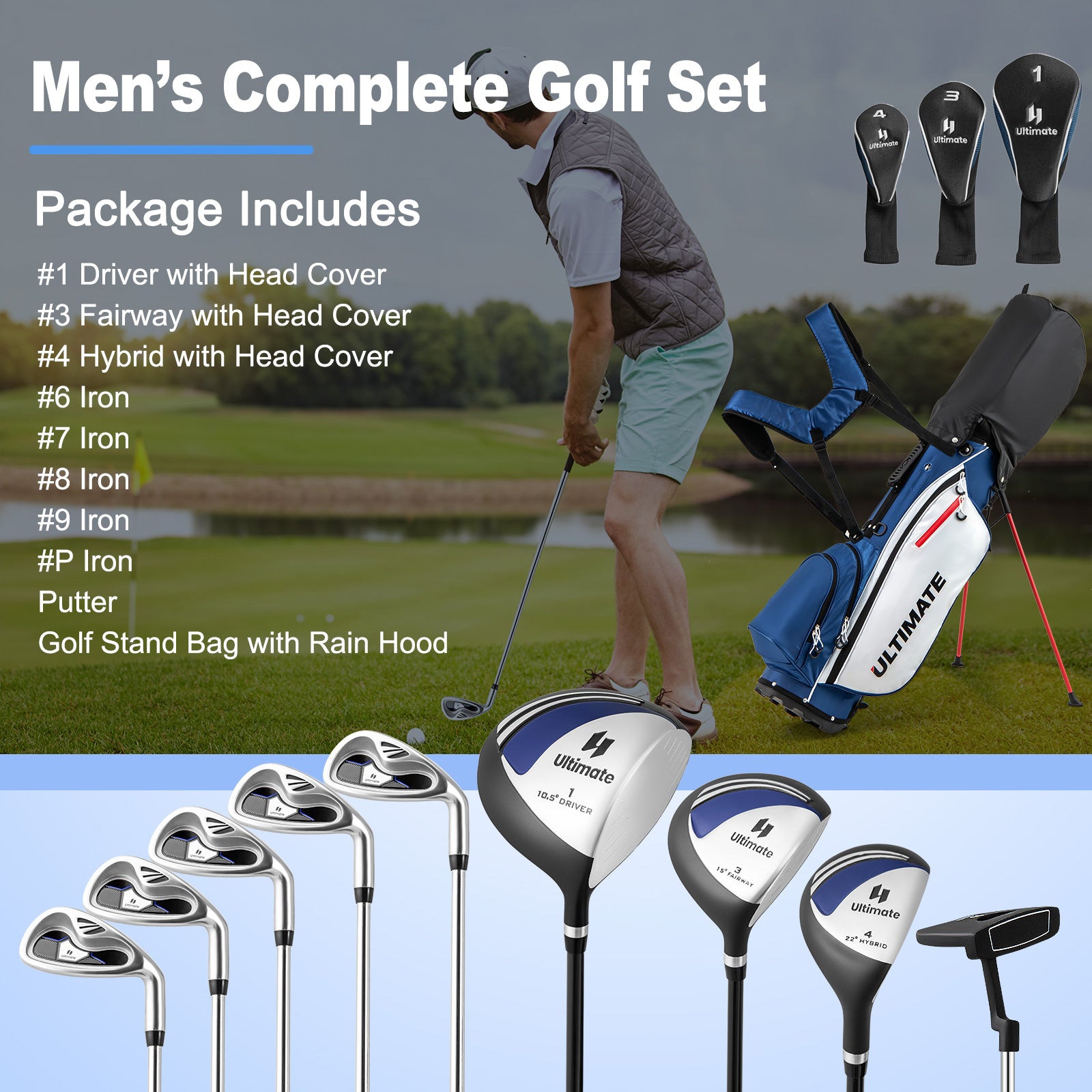 Men's Complete Golf Club Package Set, 10 Pieces, Blue Golf at Gallery Canada