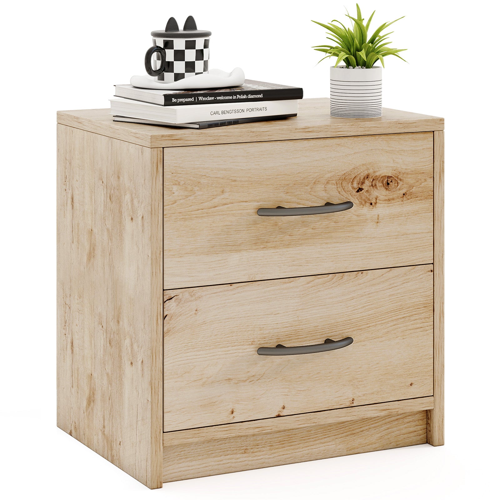 2 Drawer Nightstand with Storage for Living Room, Oak Nightstands Oak at Gallery Canada
