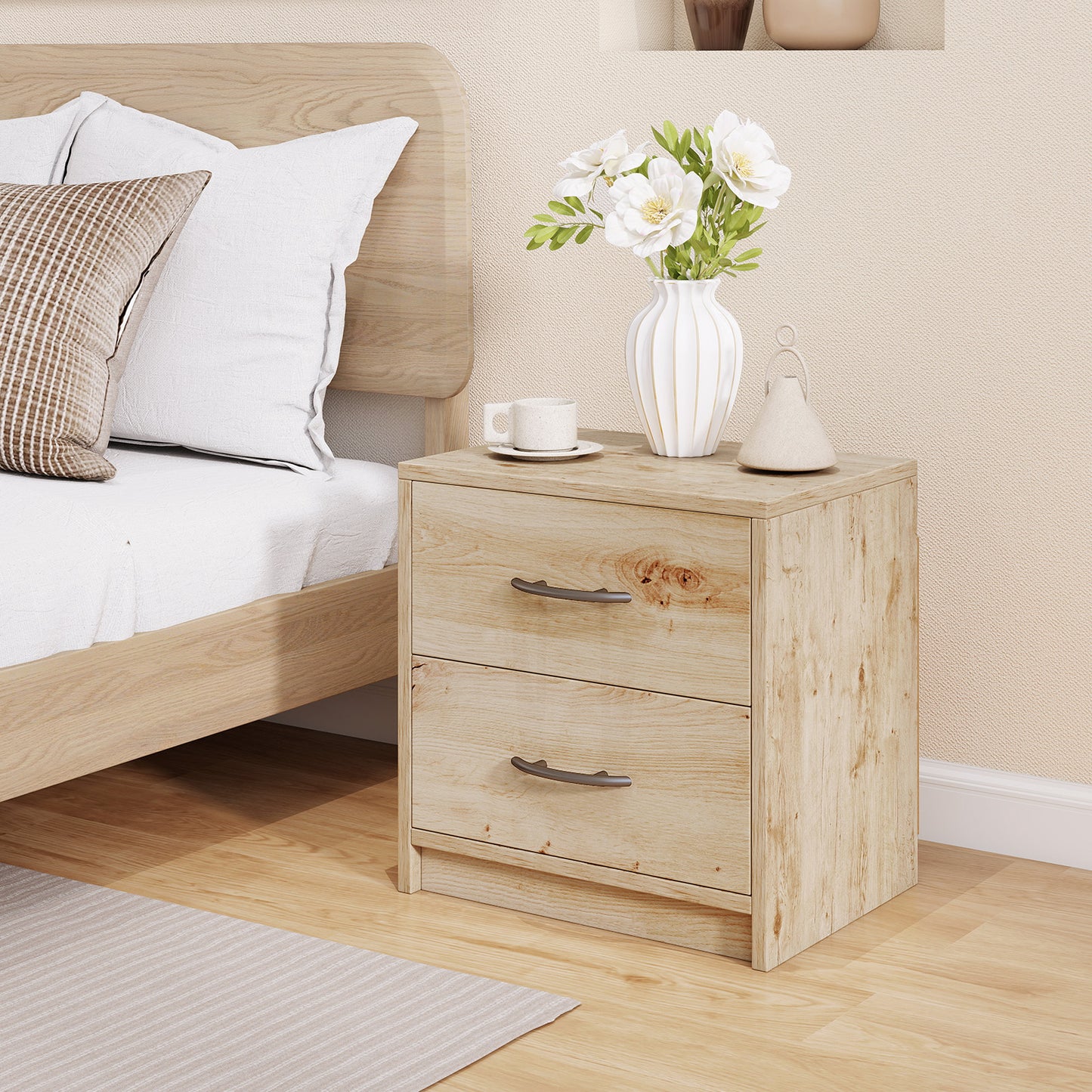 2 Drawer Nightstand with Storage for Living Room, Oak Nightstands at Gallery Canada