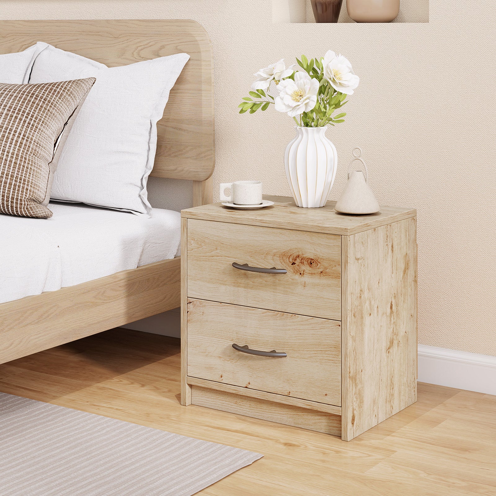 2 Drawer Nightstand with Storage for Living Room, Oak Nightstands at Gallery Canada