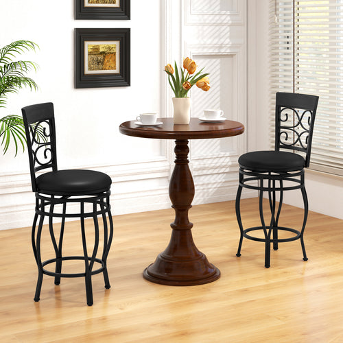 Set of 2 26 Inch Bar Stools, with Backrest and Footrest, Black