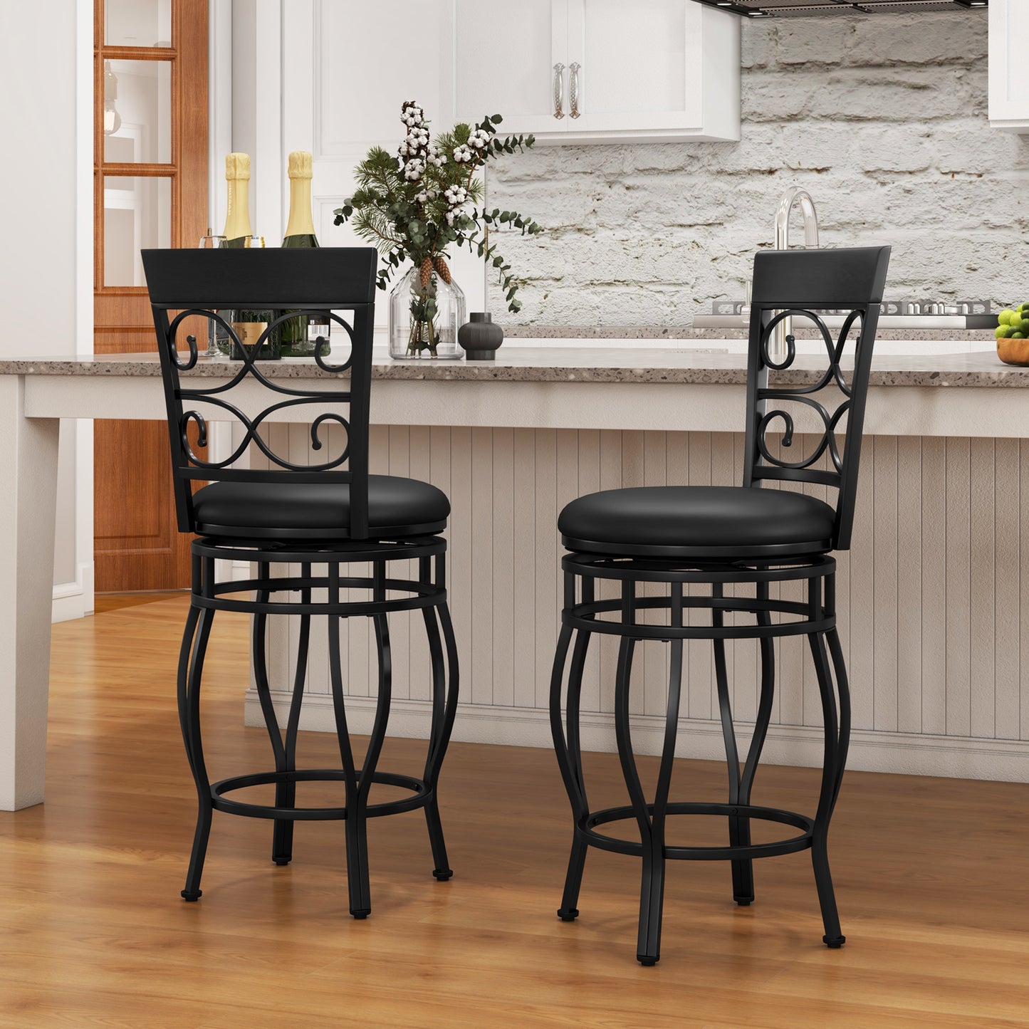 Set of 2 26 Inch Bar Stools, with Backrest and Footrest, Black Dining Chairs at Gallery Canada