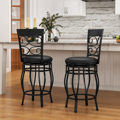 Set of 2 26 Inch Bar Stools, with Backrest and Footrest, Black Dining Chairs at Gallery Canada
