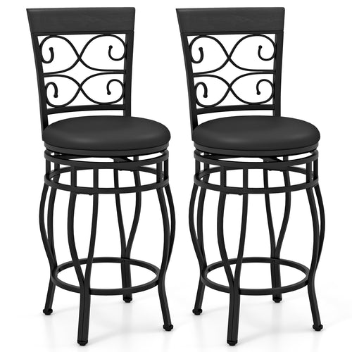Set of 2 26 Inch Bar Stools, with Backrest and Footrest, Black