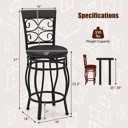 Set of 2 26 Inch Bar Stools, with Backrest and Footrest, Black Dining Chairs at Gallery Canada