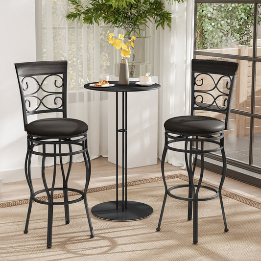 Set of 2 30 Inch Bar Stool with Backrest and Footrest, Black Bar Stools Black at Gallery Canada