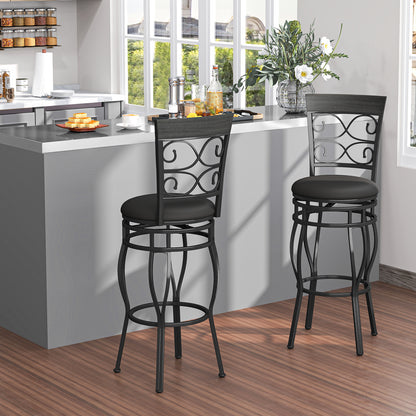 Set of 2 30 Inch Bar Stool with Backrest and Footrest, Black Bar Stools at Gallery Canada