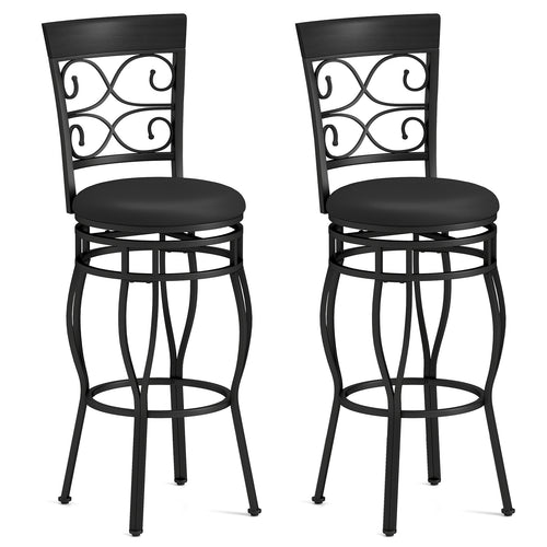 Set of 2 30 Inch Bar Stool with Backrest and Footrest, Black