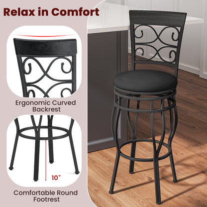 Set of 2 30 Inch Bar Stool with Backrest and Footrest, Black Bar Stools at Gallery Canada