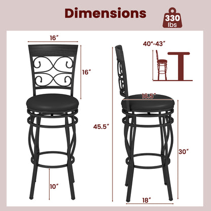 Set of 2 30 Inch Bar Stool with Backrest and Footrest, Black Bar Stools at Gallery Canada