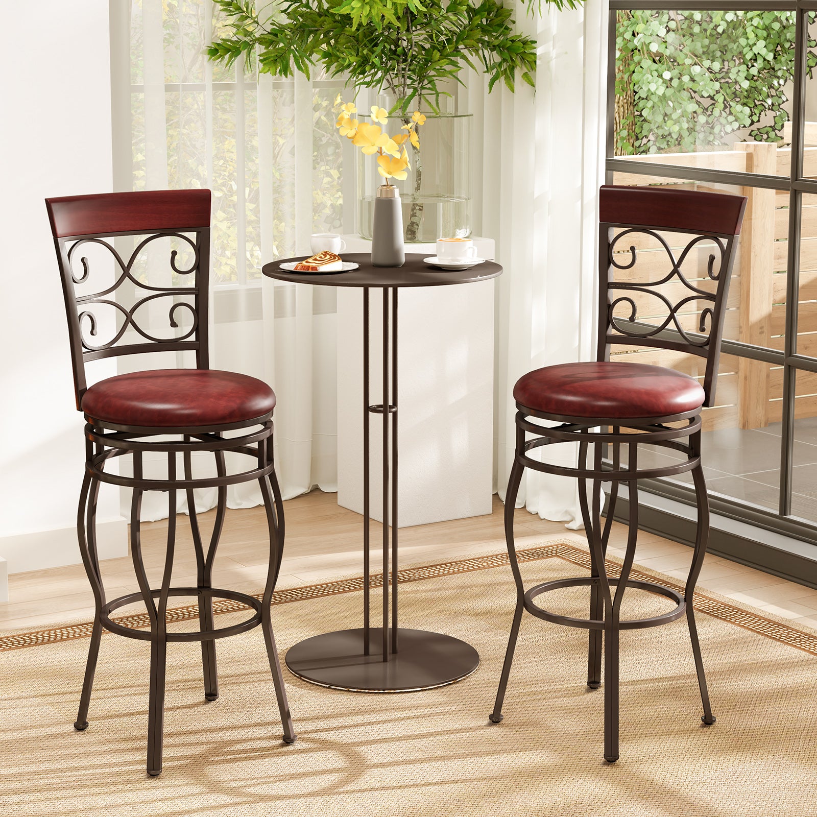 30 Inch 360 Degree Swivel Bar Stools, Leather Padded Seat, Brown Bar Stools at Gallery Canada