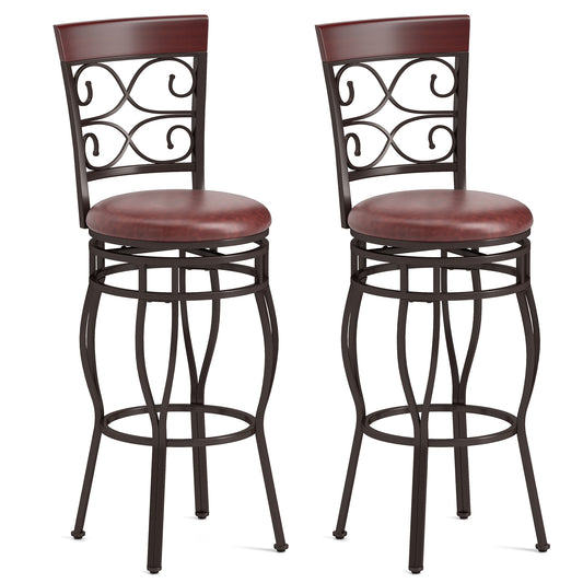 30 Inch 360 Degree Swivel Bar Stools, Leather Padded Seat, Brown Bar Stools Brown at Gallery Canada