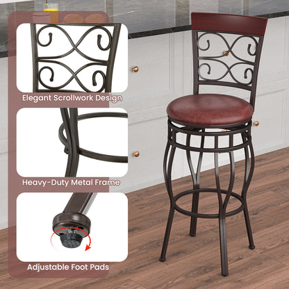 30 Inch 360 Degree Swivel Bar Stools, Leather Padded Seat, Brown Bar Stools at Gallery Canada