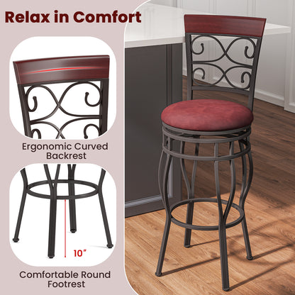 30 Inch 360 Degree Swivel Bar Stools, Leather Padded Seat, Brown Bar Stools at Gallery Canada