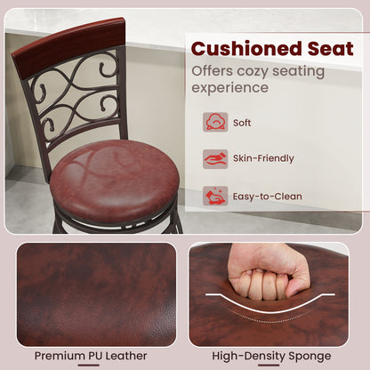 30 Inch 360 Degree Swivel Bar Stools, Leather Padded Seat, Brown Bar Stools at Gallery Canada