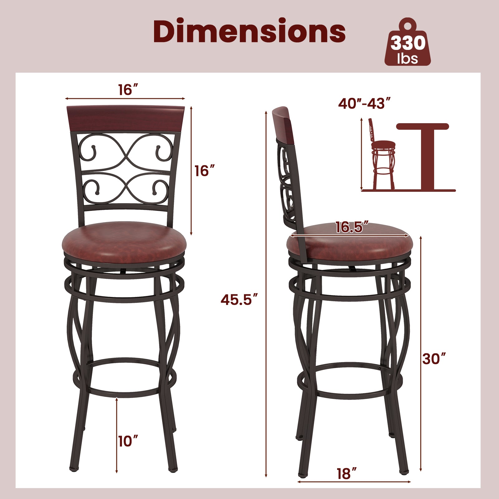 30 Inch 360 Degree Swivel Bar Stools, Leather Padded Seat, Brown Bar Stools at Gallery Canada