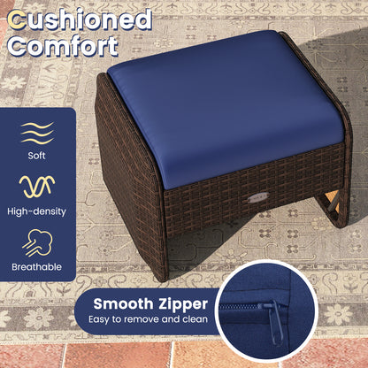 2 Outdoor PE Wicker Ottomans, Removable Cushions, Navy Outdoor Seating & Patio Chairs at Gallery Canada