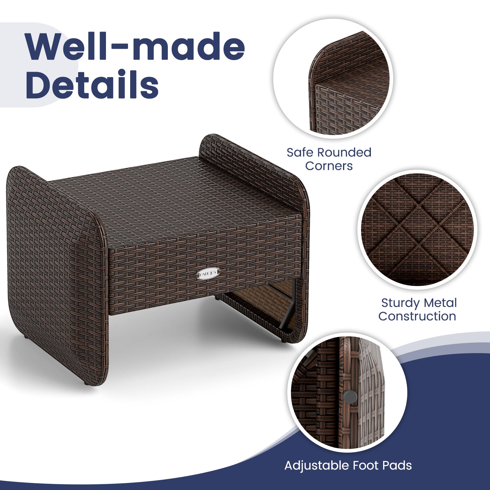 2 Outdoor PE Wicker Ottomans, Removable Cushions, Navy Outdoor Seating & Patio Chairs at Gallery Canada