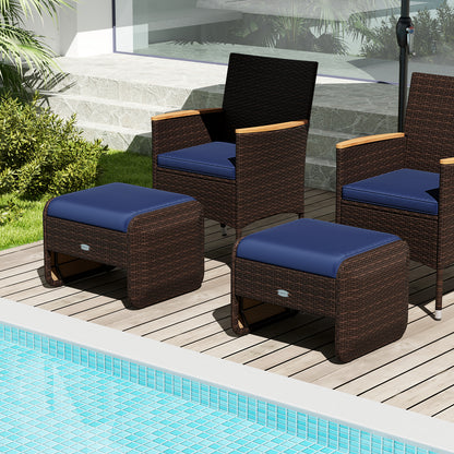 2 Outdoor PE Wicker Ottomans, Removable Cushions, Navy Outdoor Seating & Patio Chairs at Gallery Canada