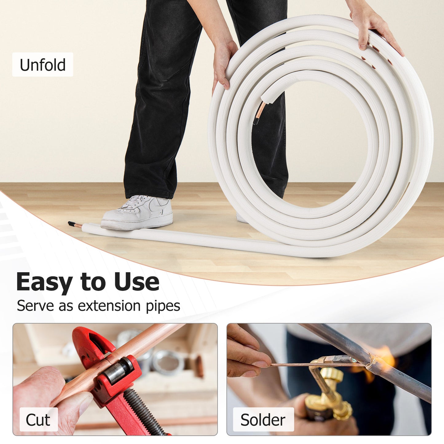 50 Feet Mini Split Line Set with 1/4 Inch and 1/2 Inch O.D. Copper Pipes Tubing, White Mini Split AC Parts & Accessories at Gallery Canada