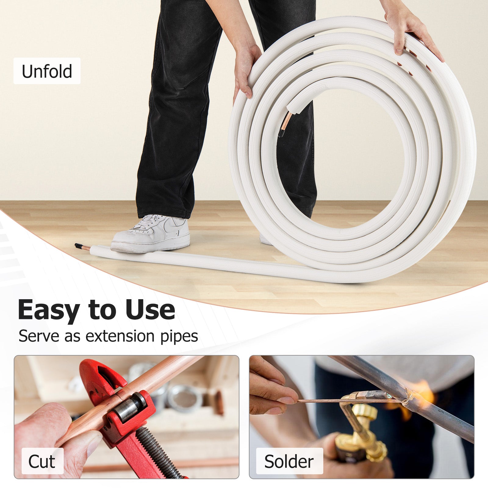 50 Feet Mini Split Line Set with 1/4 Inch and 1/2 Inch O.D. Copper Pipes Tubing, White Mini Split AC Parts & Accessories at Gallery Canada