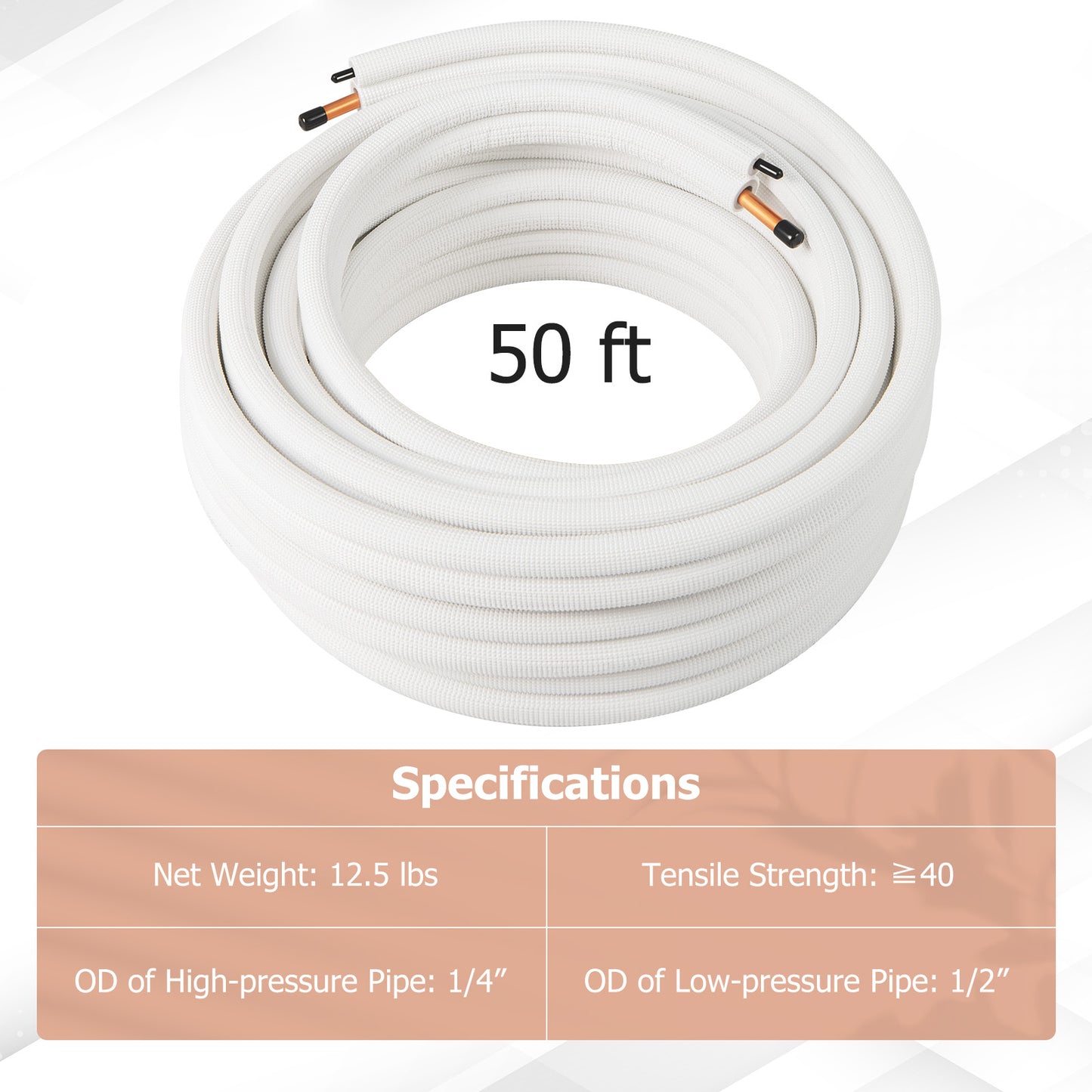 50 Feet Mini Split Line Set with 1/4 Inch and 1/2 Inch O.D. Copper Pipes Tubing, White Mini Split AC Parts & Accessories at Gallery Canada