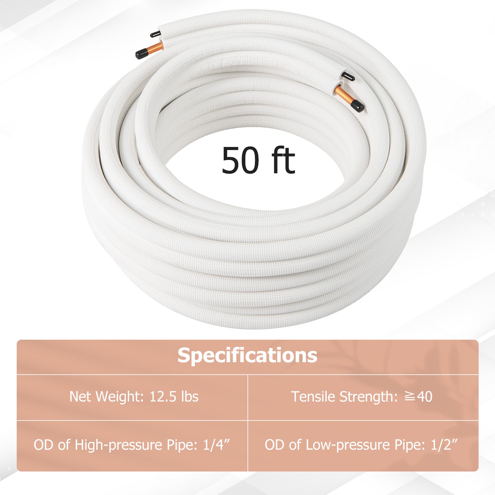 50 Feet Mini Split Line Set with 1/4 Inch and 1/2 Inch O.D. Copper Pipes Tubing, White Mini Split AC Parts & Accessories at Gallery Canada
