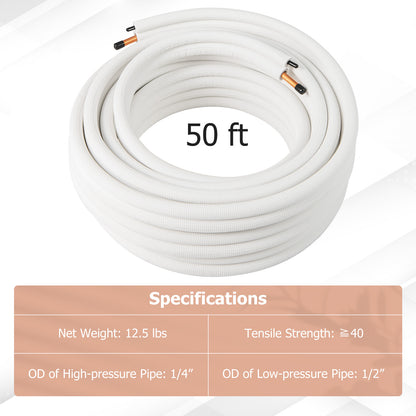50 Feet Mini Split Line Set with 1/4 Inch and 1/2 Inch O.D. Copper Pipes Tubing, White Mini Split AC Parts & Accessories at Gallery Canada