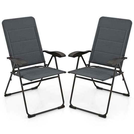 Outdoor Folding Patio Chairs, Adjustable Backrests, Gray Beach & Lawn Chairs Gray at Gallery Canada