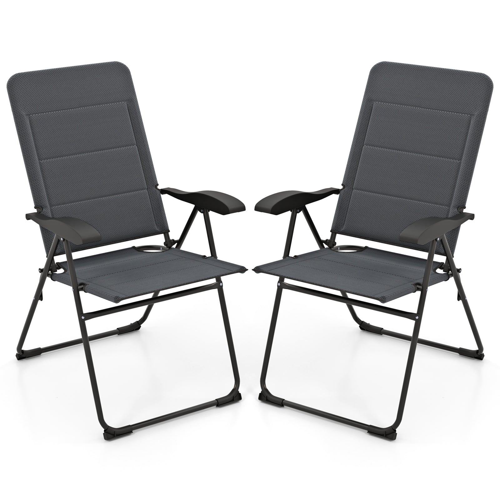 2 Pieces Outdoor Folding Patio Chairs with Adjustable Backrests for Bistro and Backyard, Gray Beach & Lawn Chairs at Gallery Canada
