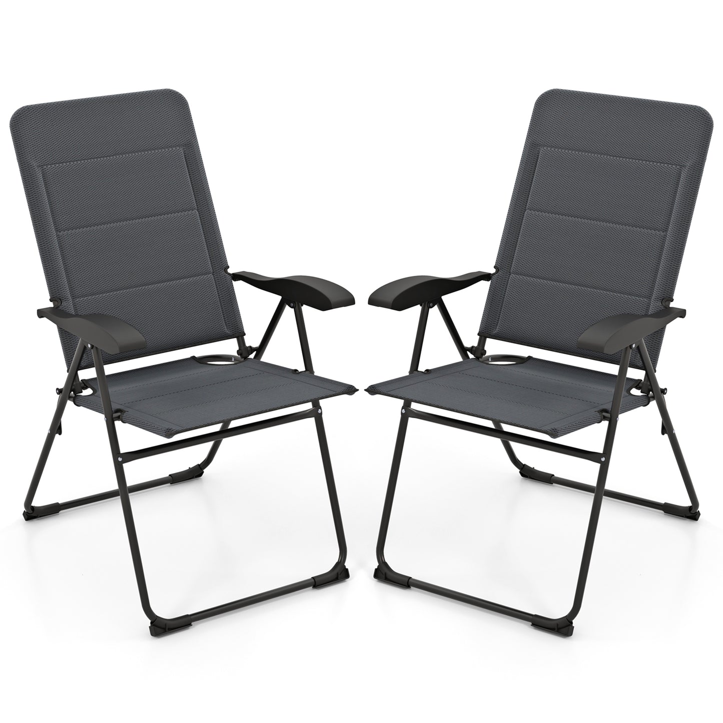 2 Pieces Outdoor Folding Patio Chairs with Adjustable Backrests for Bistro and Backyard, Gray Beach & Lawn Chairs at Gallery Canada